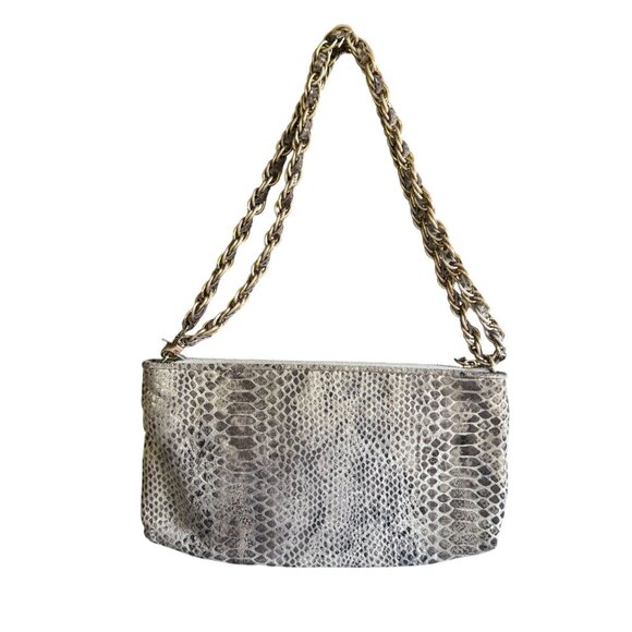 Elliott Lucca 100% Leather Snakeskin Print Hobo Satchel Shoulder Bag Gray - Picture 12 of 15